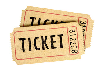 Two old vintage movie tickets isolated transparent background photo PNG file