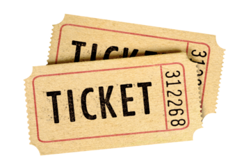 Two old vintage movie tickets isolated transparent background photo PNG file