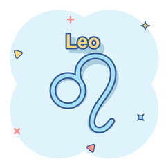 Vector cartoon leo zodiac icon in comic style. Astrology sign illustration pictogram. Leo horoscope business splash effect concept.