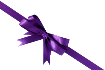 Diagonal purple ribbon and bow isolated transparent background photo PNG file