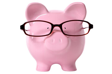Piggy bank wearing glasses isolated old age saving concept transparent background photo PNG file