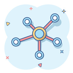 Vector cartoon social network, molecule, dna icon in comic style. Molecule sign illustration pictogram. Dna business splash effect concept.