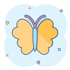 Vector cartoon butterfly icon in comic style. Insect sign illustration pictogram. Butterfly business splash effect concept.