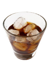 Cuba libre cocktail isolation on a white, Rum with cola and ice in a glass close-up