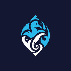 Seahorses Ornate Luxury Animal Logo, Blue And White Color Sea Horse Luxury Logo Design, Great logo for sea restaurant, jewelry, cosmetics © ade