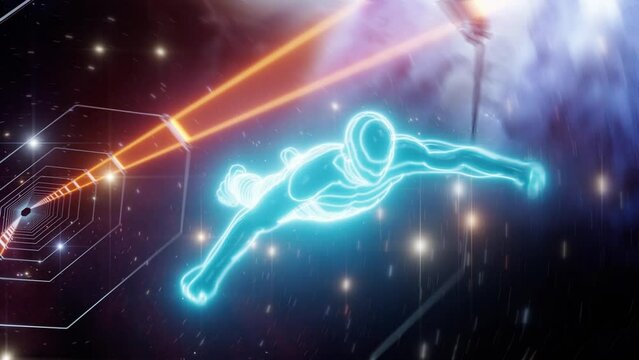 Retro Game arcade neon loop animation in space