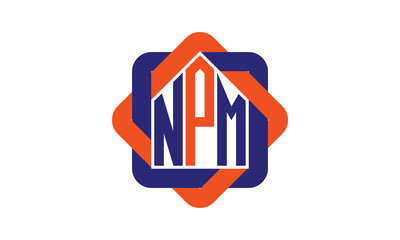 NPM three letter real estate logo with home icon logo design vector template | construction logo | housing logo | engineering logo | initial letter logo | minimalist logo | property logo |