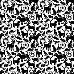Seamless pattern with pets on white background.