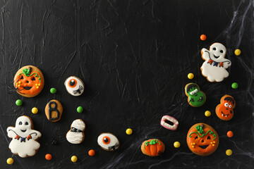 Concept of Halloween sweets, funny sweets, space for text