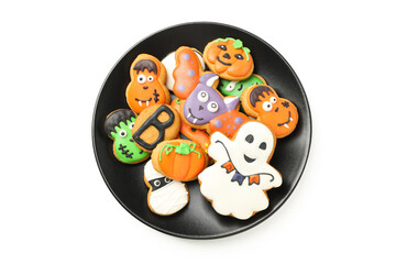 Funny halloween cookies isolated on white background