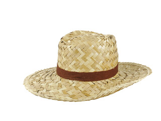 beige straw hat or hat weave isolated on white background concept vacation,summer,holiday