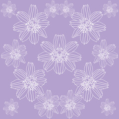Seamless Pattern of Snowflakes like Flowers with Purple Background