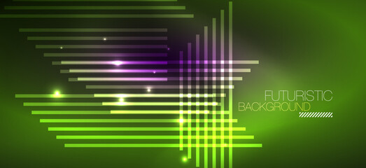 Background neon glowing lines and geometric shapes. Lights in the dark wallpaper for concept of AI technology, blockchain, digital, communication, 5G, science