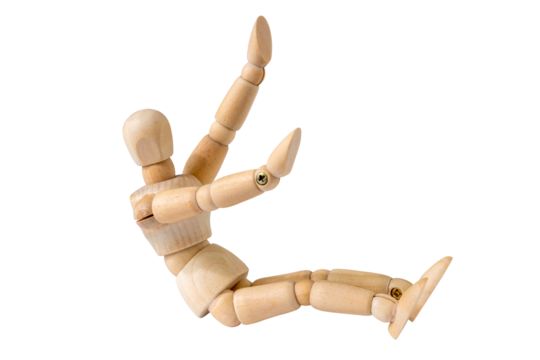 Wooden man doing gymnastic, abdominal exercise - Powered by Adobe