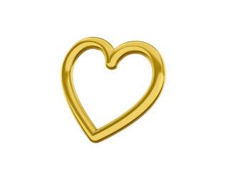 Toy metal heart. Symbol of love. Golden one color. On a white flat background. Bottom view. 3d rendering.