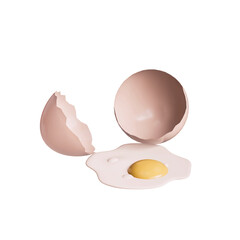 Broken eggs with cracked eggshell in cardboard box egg half with yolk boiled and fried