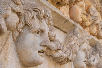 Sculpted Greek mask from the ruins of the theater of Aphrodisias Turkey