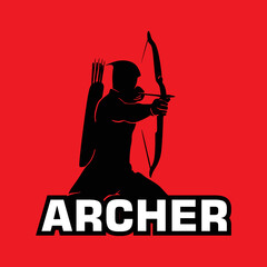 archer logo, great silhouette of bkack bowman with his bow, vector illustrations