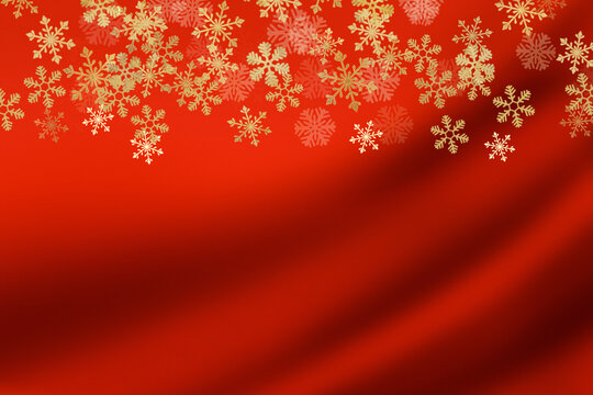 クリスマスのイベントイメージ。赤い高級感あるカーテンと金色の雪の結晶。