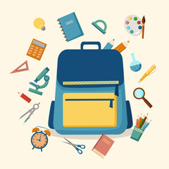 Education concept - backpack with school supplies