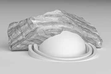 abstract geometric Stone and Rock shape background, minimalist mockup for podium display or showcase, 3d rendering