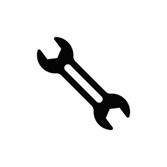 wrench icon in black flat glyph, filled style isolated on white background