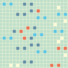 Seamless checkered repeating pattern with bright squares and hand drawn grid. Plaid background for wrapping paper, surface design and other design projects