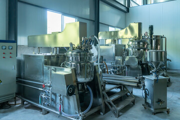 Fototapeta premium Production line equipment of beverage processing plant