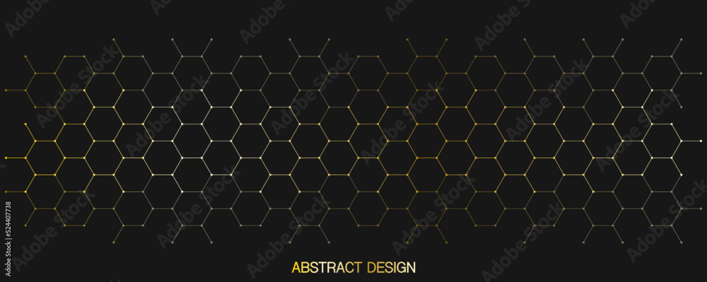 Poster Abstract design element with geometric background and golden hexagons shape pattern