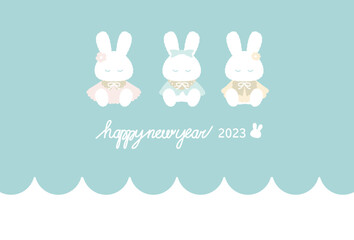 シンプルガーリーなうさぎちゃんの年賀状 ベクターデザイン