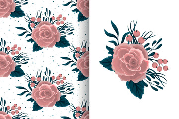 Obraz premium Flower bouquet with seamless pattern. Floral background set