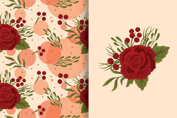 Flower bouquet with seamless pattern. Floral background set