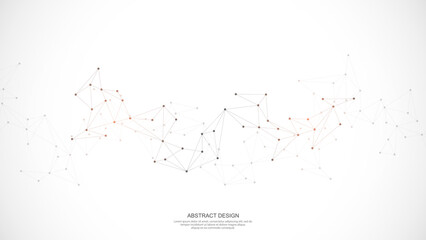 Abstract background and geometric pattern with connecting the dots and lines. Networking concept, internet connection and global communication