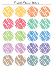Stars colored circle stickers round labels tags. Printable sheet for planner.