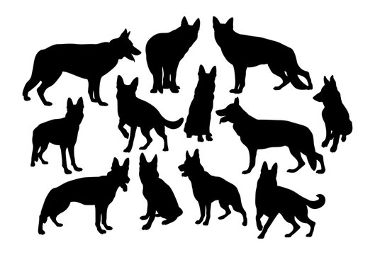 German Shepherd dogs set template for plotter lazer cutting of paper, wood.