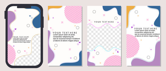 set of social media story background templates with colorful curved elements. trendy style post
