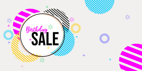 discount party advertising banner design with colorful circle elements. trendy and cheerful background