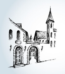 Fototapeta premium Old street. Vector drawing