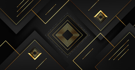 Luxurious dark gold background. Geometric background of golden squares and dynamic lines.