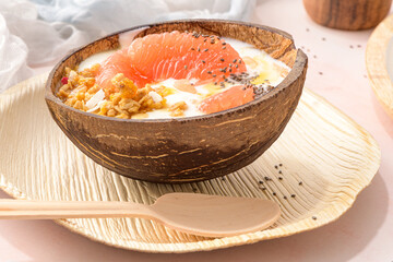 Yogurt with grapefruit, granola, chia and honey