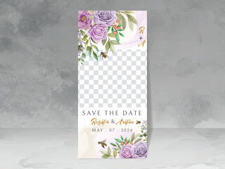 elegant wedding invitation with floral and bees watercolor