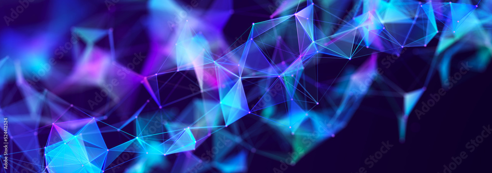 Leinwandbilder Abstract digital communication points. Technological background. Network connection structure. Color plexus effect. 3D
