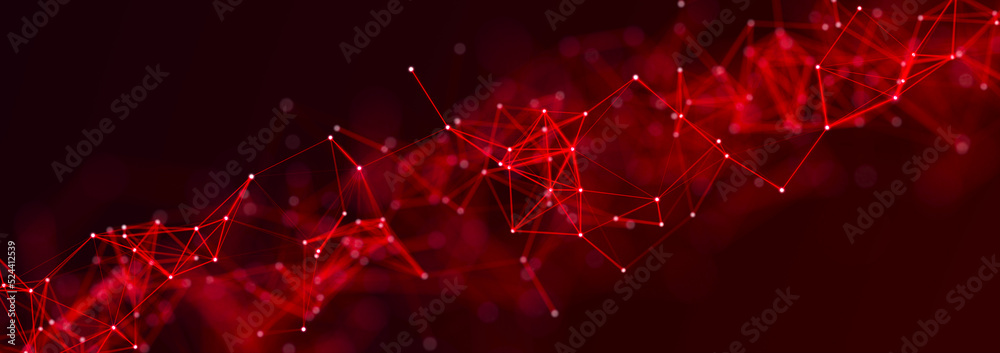 Poster structure of connected lines and dots. wireframe polygonal elements on a dark background. science an