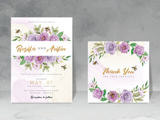 Obraz premium elegant wedding invitation with floral and bees watercolor