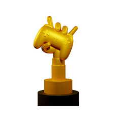 Golden hand holding wireless joystick