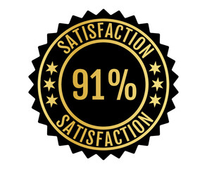 91% Satisfaction Sign Vector transparent background Gold Color