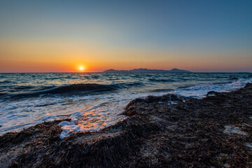 sunset at the beach in kos