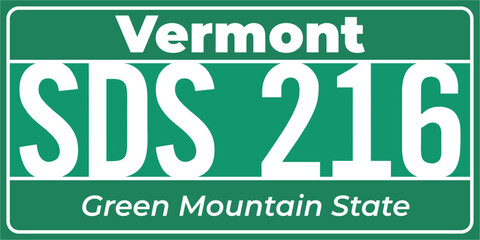 Vehicle license plates marking in Vermont in United States of America, Car plates. Vehicle license numbers of different American states. Vintage print for tee shirt graphics,sticker and poster