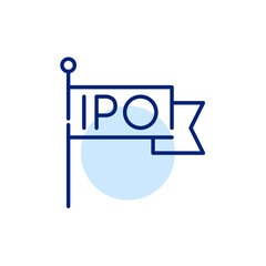 Flag with letters IPO on it. Pixel perfect, editable stroke line art icon