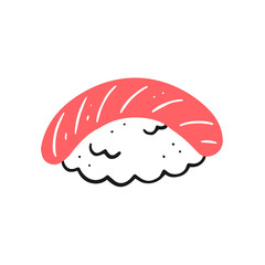 Sushi with fish in doodle style. Vector isolated illustration of Japanese cuisine.